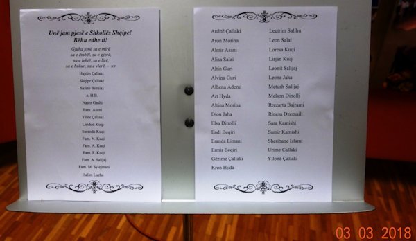 Lista e nxënësve, shkolla shqipe - Friburg