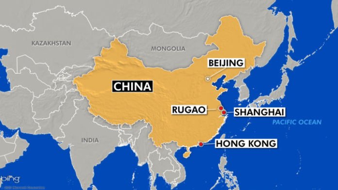 MAP CHINA - Bejing - Shanghai - Hong Kong - Rugao