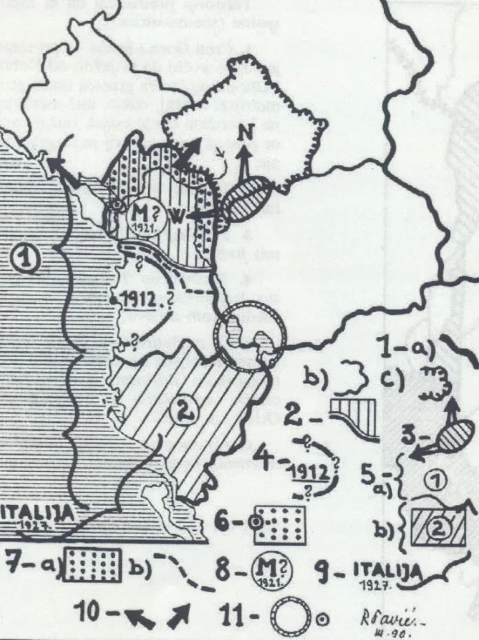 Harta e Ivo Andricit sipas Elaboratit të vitti, 1939 Harta e Ivo Andricit sipas Elaboratit të vitti, 1939