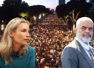 Një postim me nëntekst – Çfarë po i thotë Shqipërisë Lea Ypi? (FOTO) Lea Ypi - Edi Rama - protesta