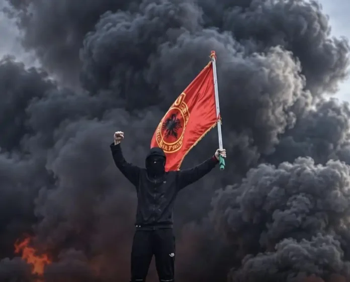 Flamuri i UÇK në protestat e studentëve, Tiranë